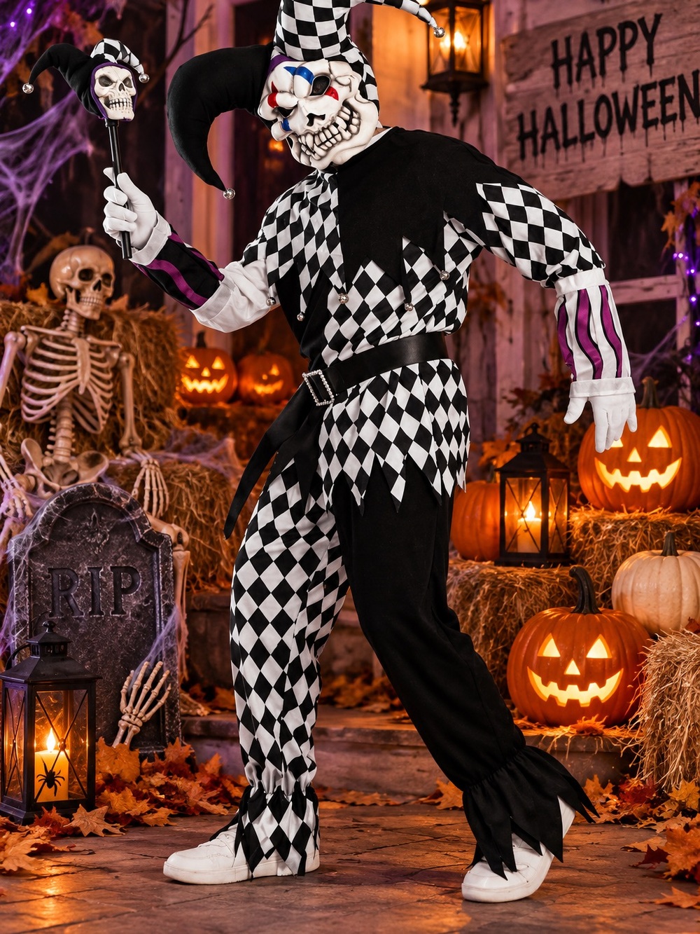 Skeleton Jester Kids Halloween Costume - Black & White